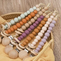 bpa free wooden teething toys colorful baby chew toy high quality infant silicone teether pacifier chain holders clip