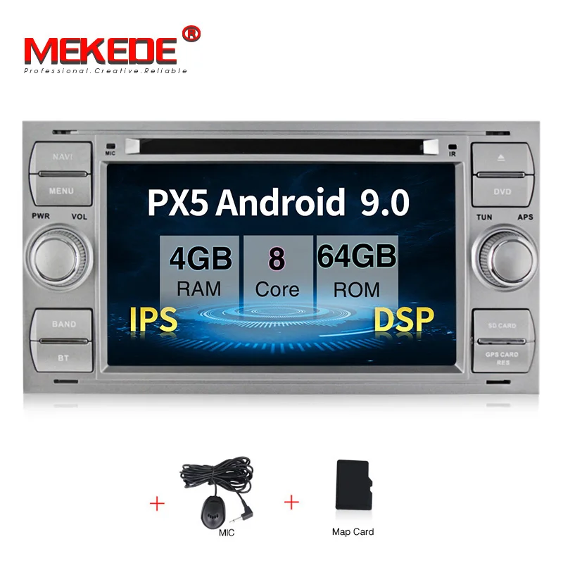 8core 64G silver MEKEDE 2 Din Авто Радио Android 9 Автомобильный мультимедийный видео плеер для Ford/Mondeo/Focus/Transit/C-MAX/S-MAX/Fiesta gps DVD 4+ 64 г - Цвет: 8core 64G silver
