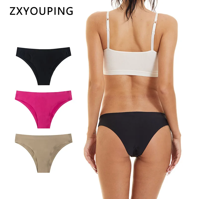 

3Pcs Ice Silk G-string Panties Women Sexy Sports Seamless Female Lingerie T-back Thong Woman Underwear New