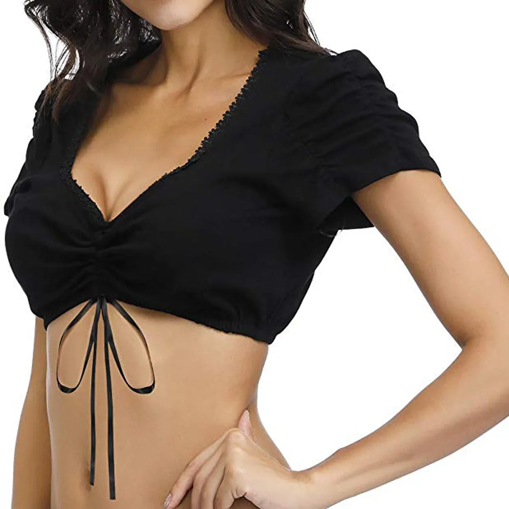 Женская Элегантная блузка Dirndl черные топы кружевная для Октоберфеста однотонное