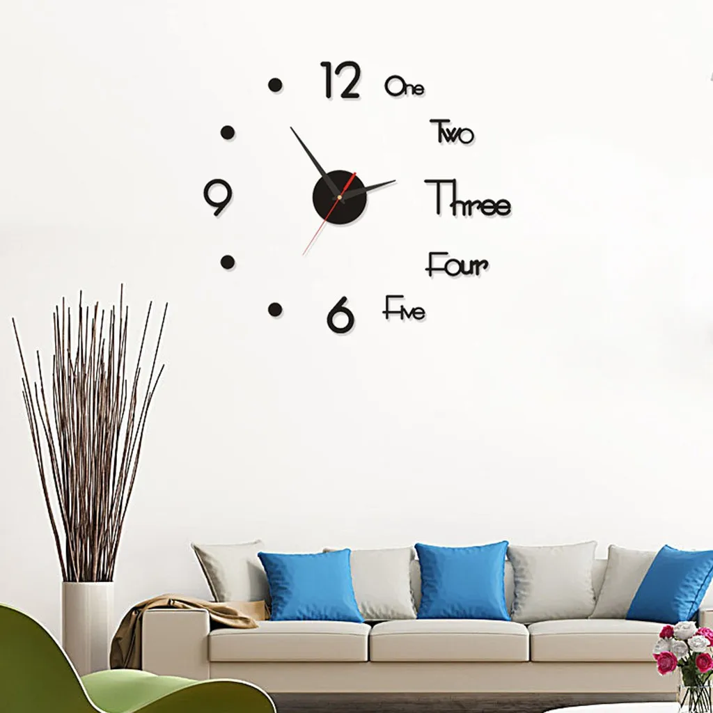 DIY Clock Acrylic Digital Wall 3D Stereoscopic Silent Electronic Mirror Stickers Home Decoration Living Room Needle | Дом и сад
