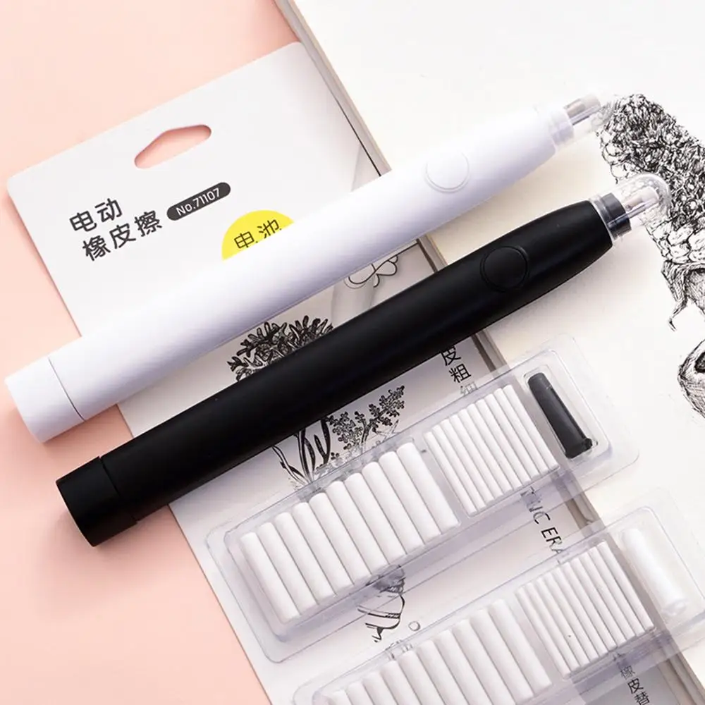 

Kawaii Electric Pencil Eraser with 20pcs Refills for Kids Painting Sketch Drawing Office School Supplies Stationery