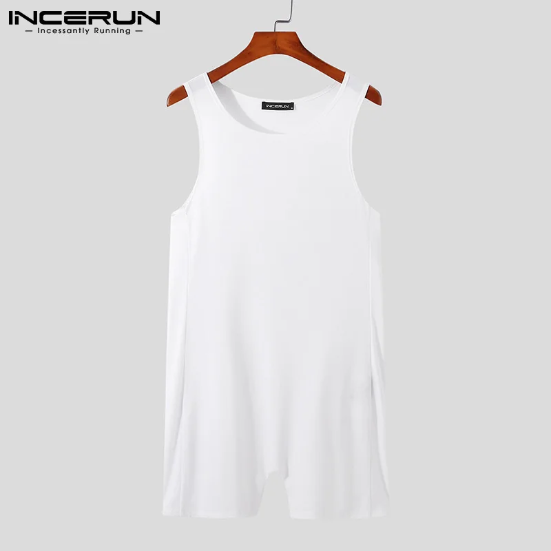 

Summer Solid Color Men Pajamas Rompers Sleeveless Soft Fitness Homewear Leisure Jumpsuits Sleepwear Cozy Playsuits Men INCERUN