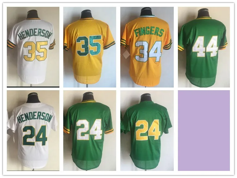 

Ретро Джерси для бейсбола Окленда #35 Джерси Хендерсон #34 Пальцы #24 Хендерсон Трикотажные изделия с обратной спинкой удобные футболки Трикот...
