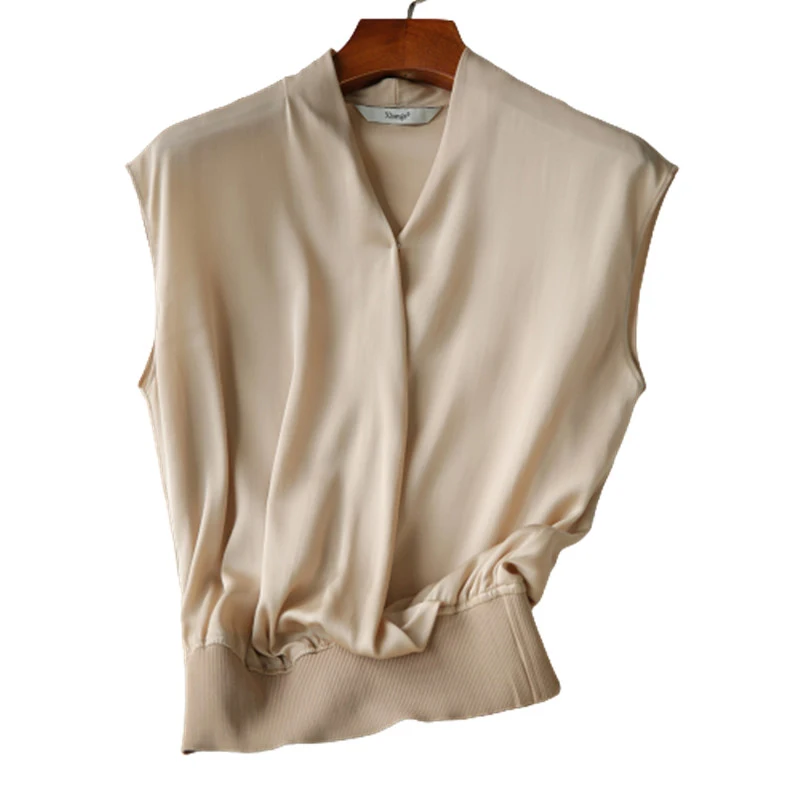 

2021 O-neck Short Sleeve Lady Shirt Summer Chiffon Solid Vintage Women Blouses Overlapping Tops Female Blusas Verano Mujer 15650