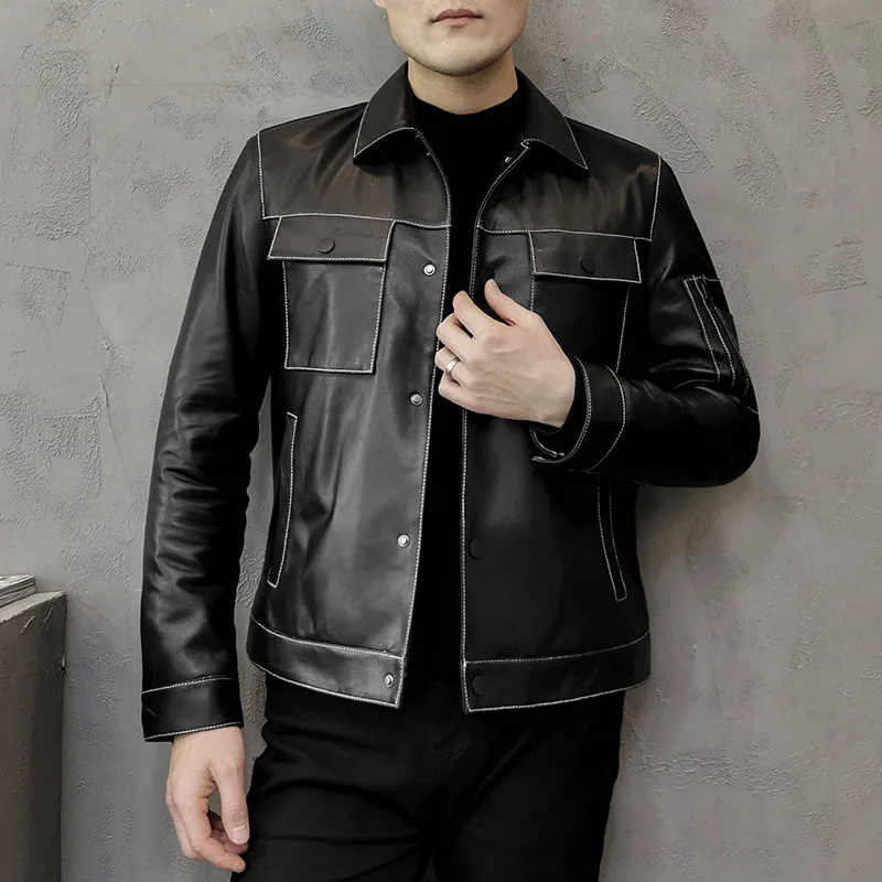 

Jacket Men Clothes Real 2020 Sheepskin Coat Short Spring Autumn Genuine Leather Jackets Chaqueta Cuero Hombre ZQ-2020 KJ