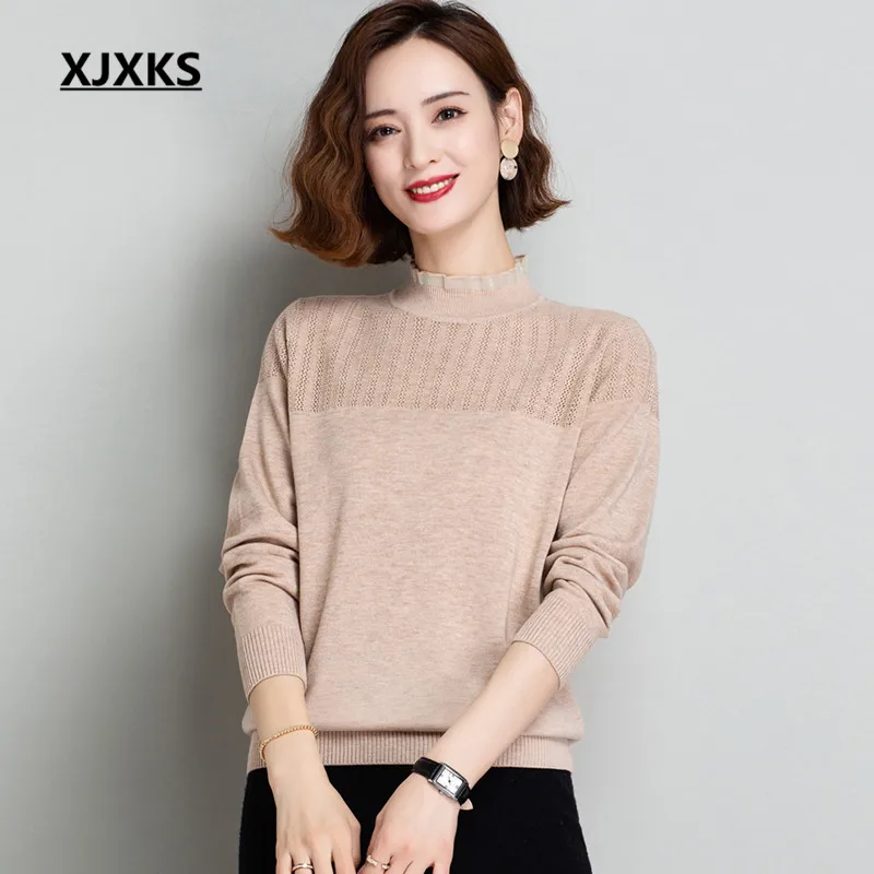 

XJXKS Pure color all-match women turtleneck sweater 2021 spring autumn new comfortable cashmere knitted sweater women pullover
