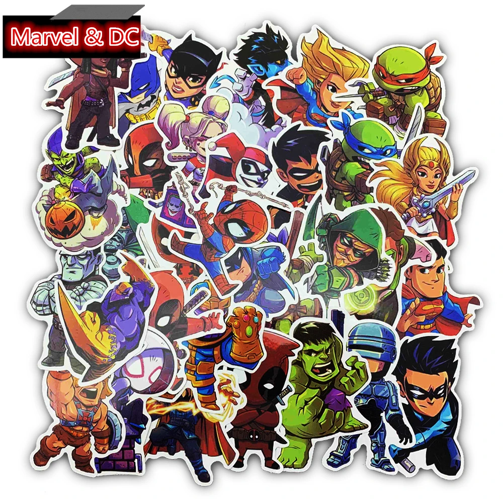 50 шт. Marvel DC Супермен, человек паук-человек наклейка s Cup гитара ноутбук багажные Наклейки Скейтборд наклейка для велосипеда дети подарок на день рождения игрушки