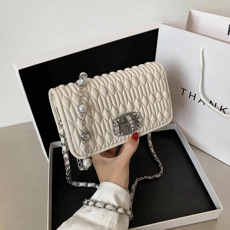 

2021 Summer New Fashion Ins Versatile Chain Bag Single Shoulder Messenger Bag Fashionable Embroidery Small Square Bag for Women