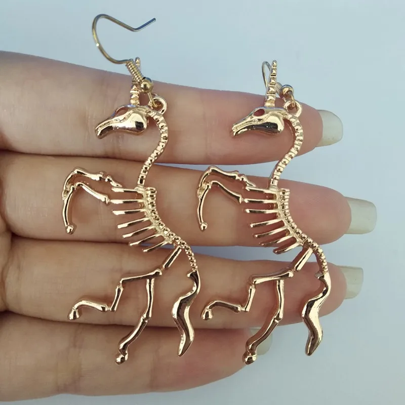 EM117 женские серьги скелеты с единорогом|Серьги-подвески| |