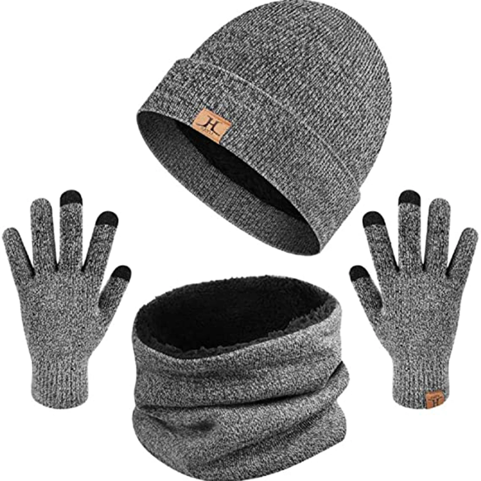 

Unisex Hats Knitted Woman Men Autumn Winter Warmer Set Solid Plush Beanie Cap Knit Scarf Gloves Hats Warm Solid Casual Lady