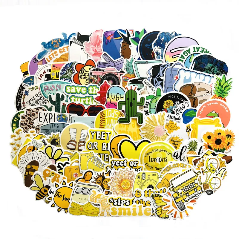 

10/30/50PCS Small Fresh Yellow Sunflower Cartoon Cute Waterproof Graffiti Stickers Car Decoration Toys Wholesale