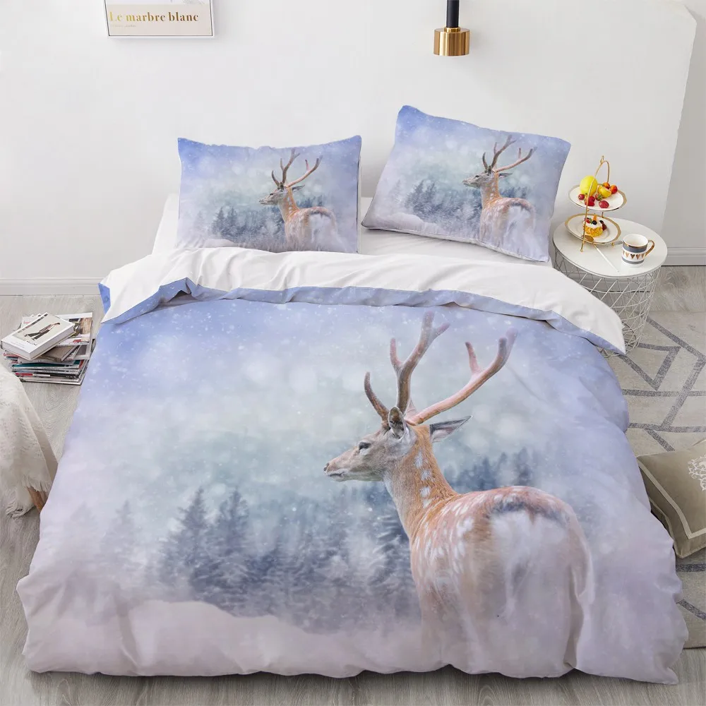

Elk Bedding Set 3D Custom Design White Animal Duvet Cover Sets Comforther Covers Pillow Covers Queen King Single 180*200cm Size