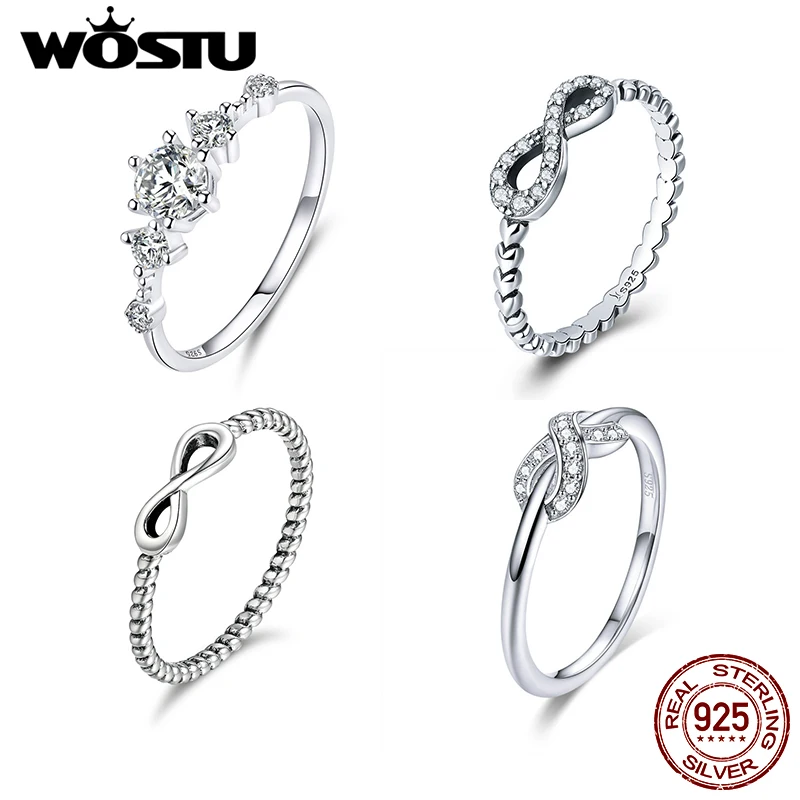

WOSTU Authentic 925 Sterling Silver Clear CZ Crown Ring for Women Girls European Original Brand Wedding Trendy Fine Jewelry Gift