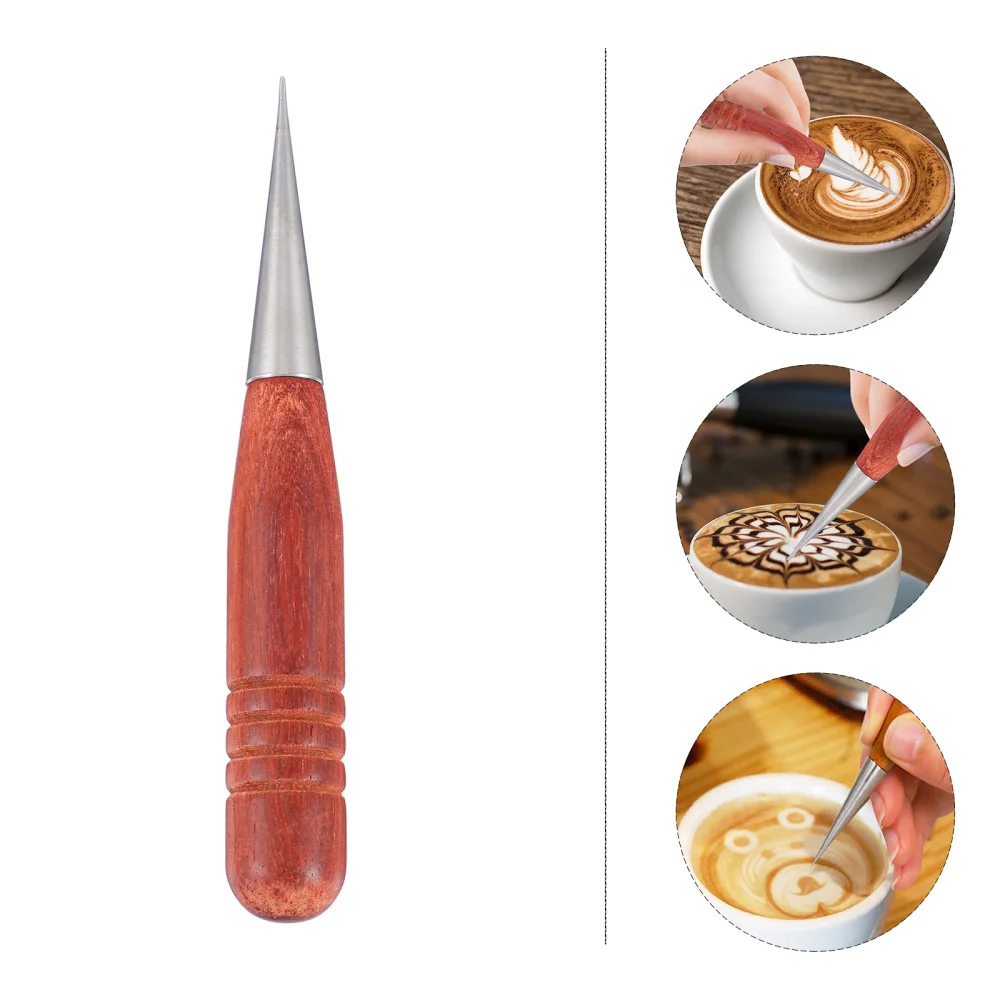 

Stainless Steel Coffee Art Pen Wooden Handle DIY Coffee Decorating Art Pen