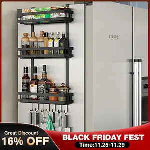 3 tier kitchen refrigerator storage rack fridge seasoning organizer hang shelf including 7 hooks free global shipping