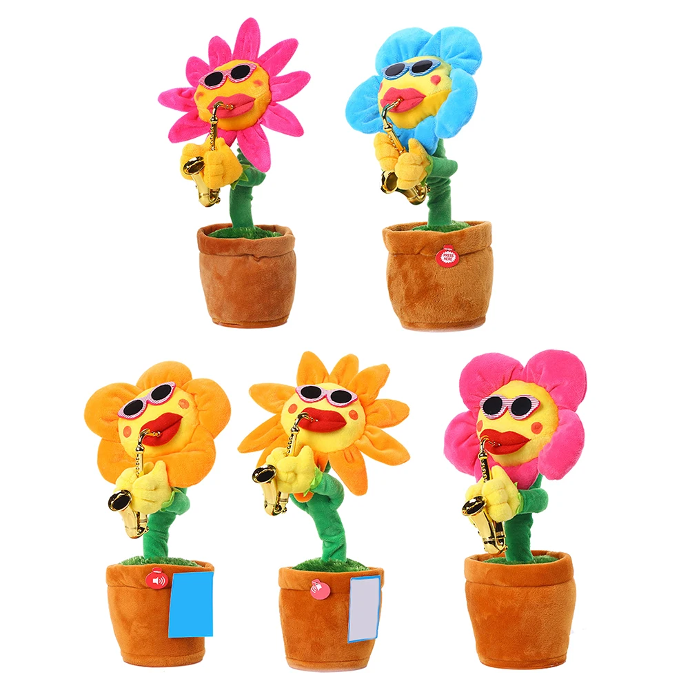 

2021 New Funny Dancing Flush Simulation Sunflower Enchanting Playing Saxophone Stuffed Plush Musical Bluetooth-compatible Toy
