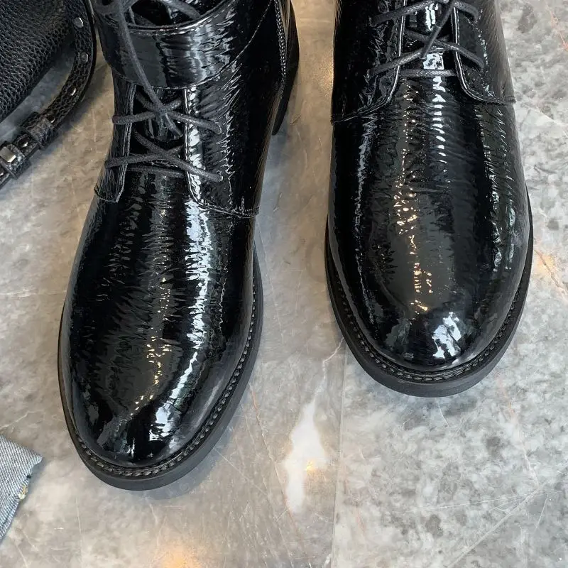 

Tuyoki Women Zipper Genuine Leather Mid Calf Boots Cross Strap Buckle Fashion Motorcycle Boots Footwear Short Boots Size 34-44