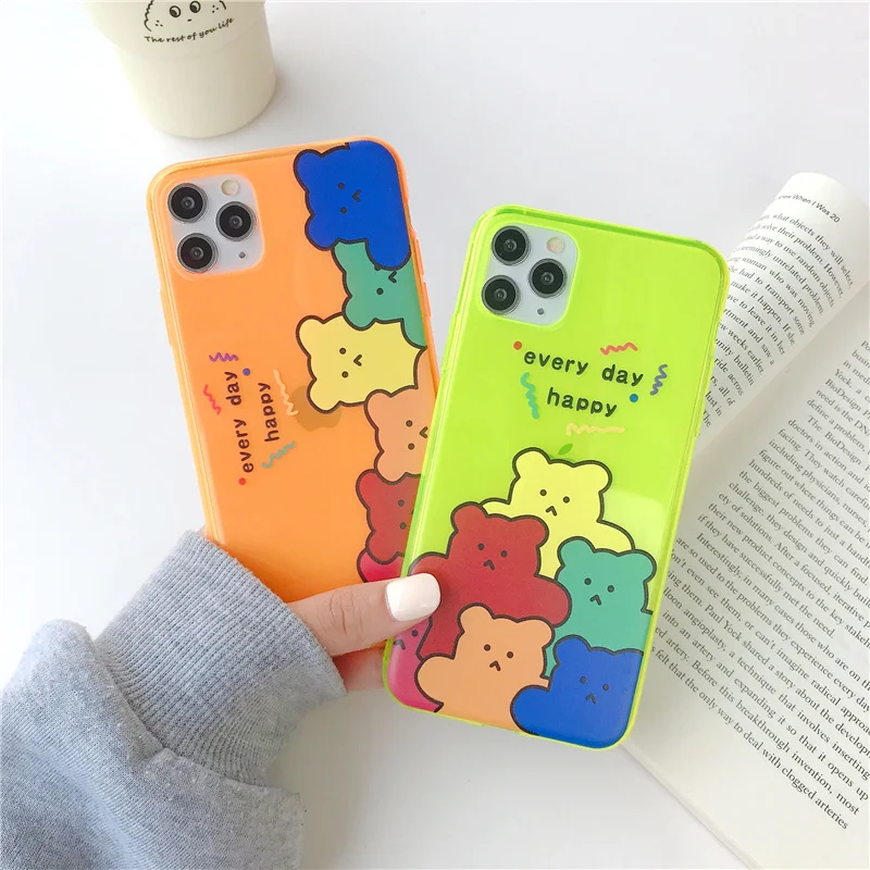 Корейский цветной мягкий чехол с медведем для iphone 7 Plus 8 оранжевый изображением