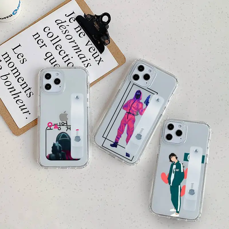 

Squid Game Phone Case Wrist Strap For iPhone 7 8 11 12 X XS XR MINI Pro Max Plus Hand Band Transparent Clear Lee Jung Jae