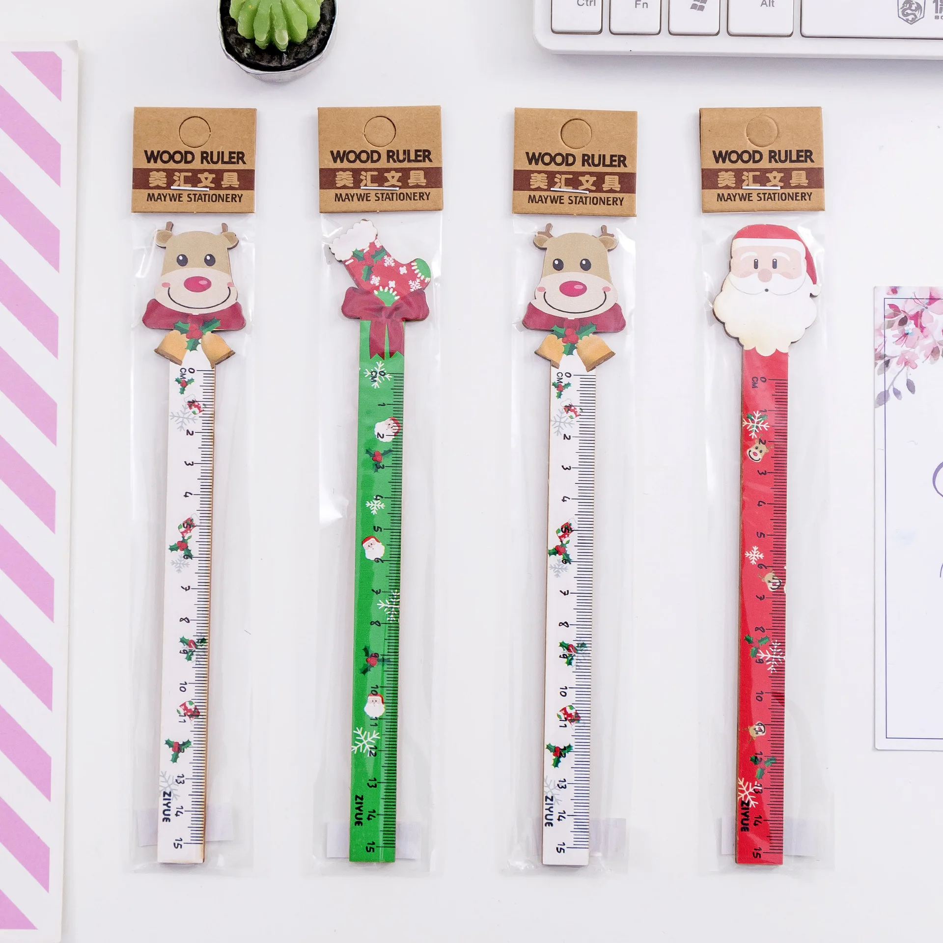 Santa Claus 1 шт. Санта Клаус клоун кактус мультфильм милые студенческие деревянные линейки 15 см студенческий канцелярский школьный офисный поставка - Цвет: Santa Claus