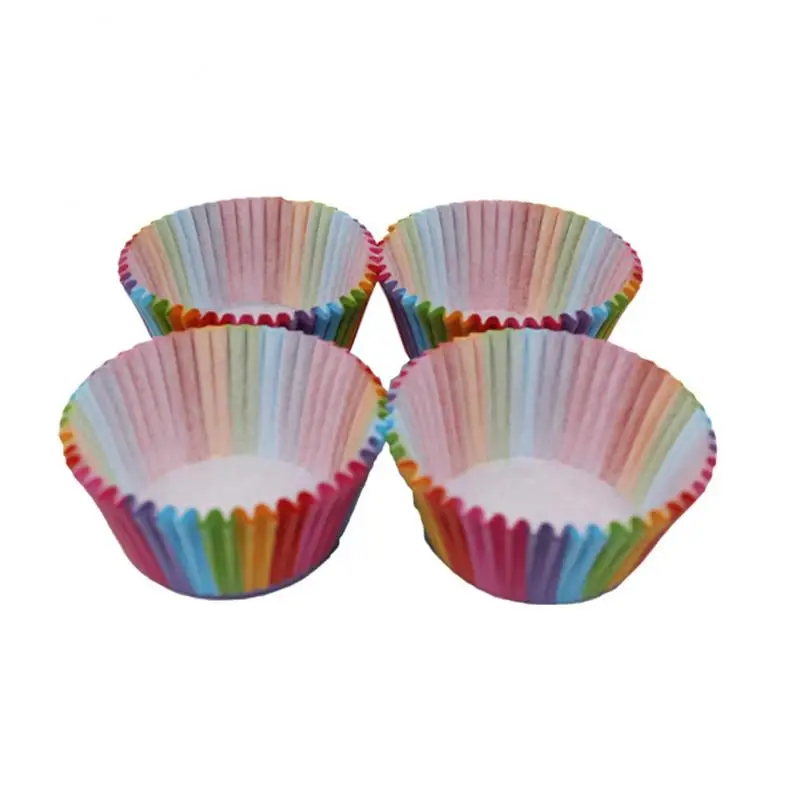 

100Pcs Cake Cups Cake Baking Molds Rainbow Paper Baked Cup Cake Tray Disposable Cupcake Stand Dessert Tray Party Kitchen Tools