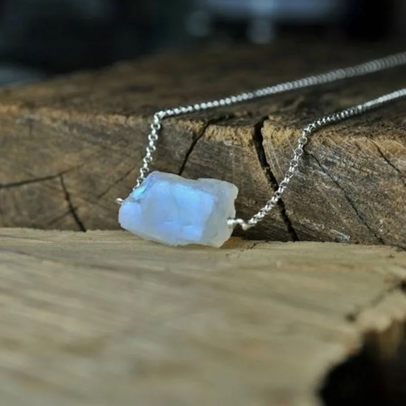 

Rainbow Moonstone Necklace, Sterling Silver 925, Raw Crystal Necklace, Moonstone Jewelry,