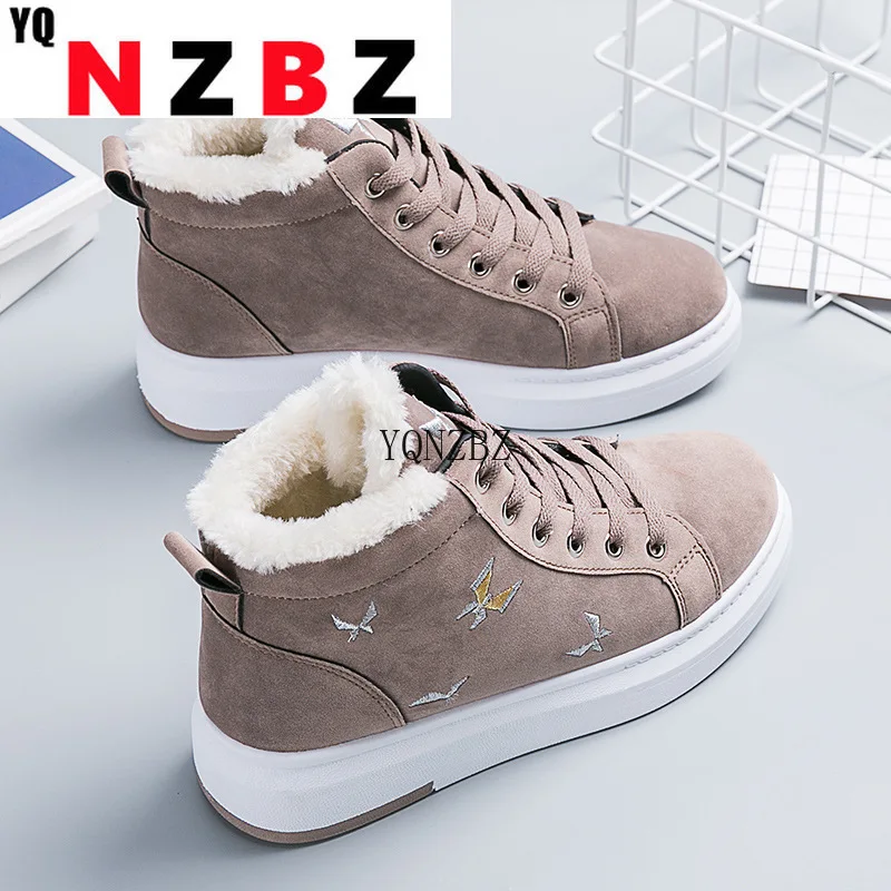 

Women's High-top Cotton Shoes 2021 Winter New Snow Ankle Boots Plus Velvet Padded Woman Short Boots Platform Casual Flat Sneaker