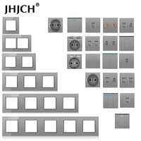 jhjch wall mounted module diy european standard gray glass panel power socket switch button function free combination