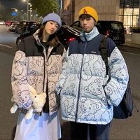 loose thick couple bear bread down and parkas female fashion student cotton coat cartoon print for winter clothes