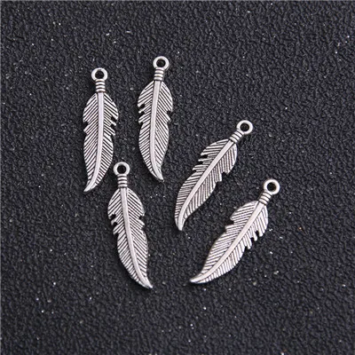 Antique Sliver 30 шт. 7*27 мм античное серебро Цинк сплав перья подвески Diy Ювелирные изделия фурнитура ювелирные аксессуары - Окраска металла: Antique Sliver