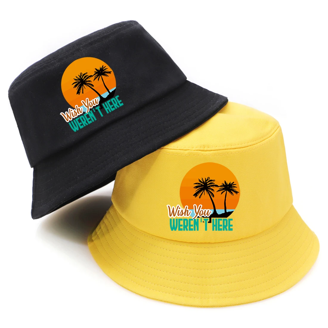 

Wish You Weren't Here Print Woman Fashion Panama Bucket Hats Summer Foldable Sunscreen Bucket Cap 2020 Man Woman Fisherman's Hat