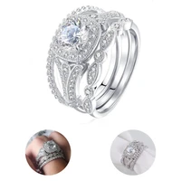 women women ring shiny silver color geometric squares design ring wedding ring finger ring 3pcs