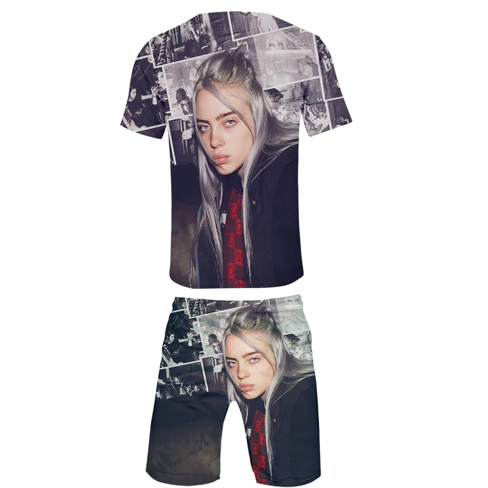 Billie Eilish Never Broke agne, комплект из 2 предметов с 3D принтом, летняя популярная хип-хоп модная уличная футболка, комплект из рубашки и коротких штанов