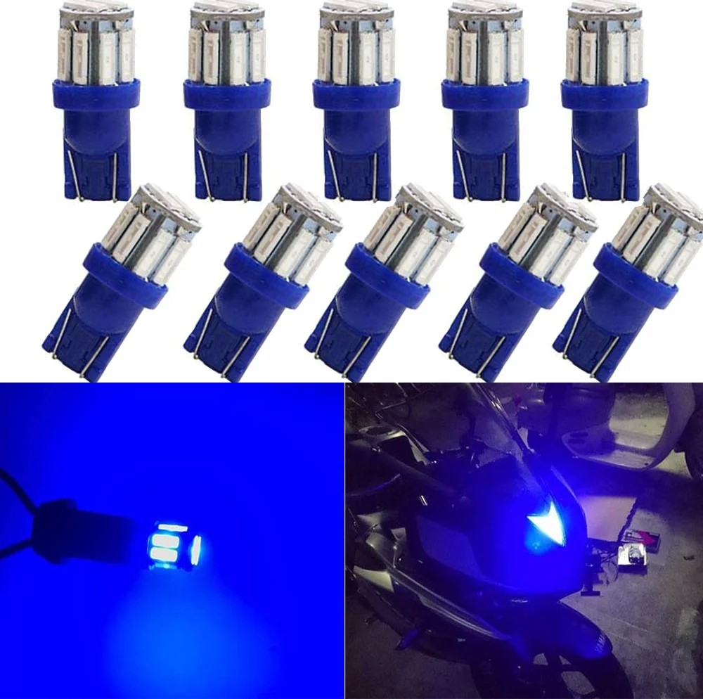 

10 шт./упаковка, синие светодиодные лампы 194 T10 168 2825 W5W 175 158 10 SMD 12 В