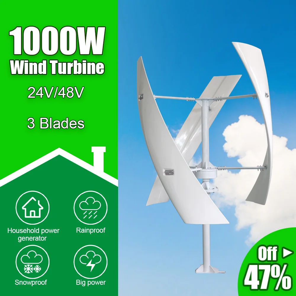 

Free Energy Windmill 1000W Vertical Axis Wind Turbine Generator 24V 48V Low RPM For Home Farm Use