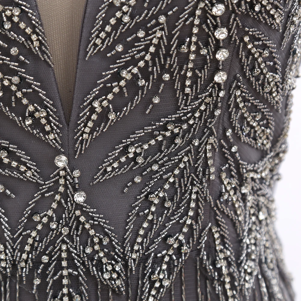 

Silver XXL Sexy Women Sleeveless Long Crystal V Neck Dresses 20210222-013