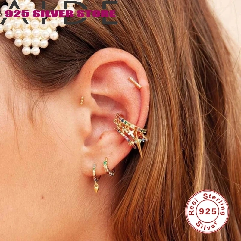 

Aide 925 Sterling Silver Earrings Color Metal Cool Earrings Simple Punk Style Earrings Women's Jewelry Psterling Sterling Silver