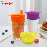 animal bear pig model kids cup lid safe silicone training suction drink bottle cover for child spill proof cup cap sippy lids