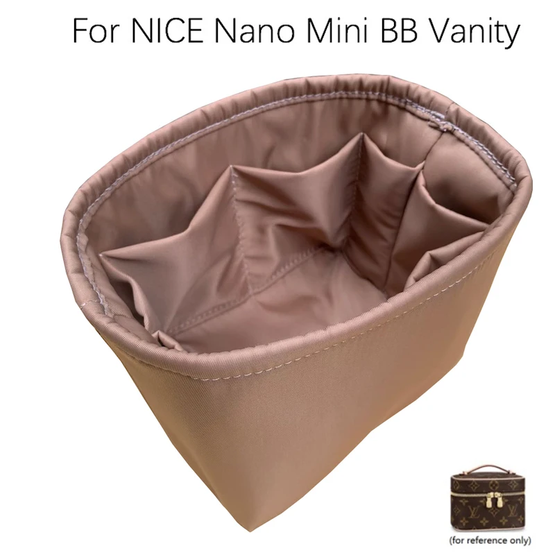 

Insert Bags Organizer Makeup Handbag Inner Purse Portable base shaper For NICE Nano Mini BB Vanity Premium nylon (Handmade）