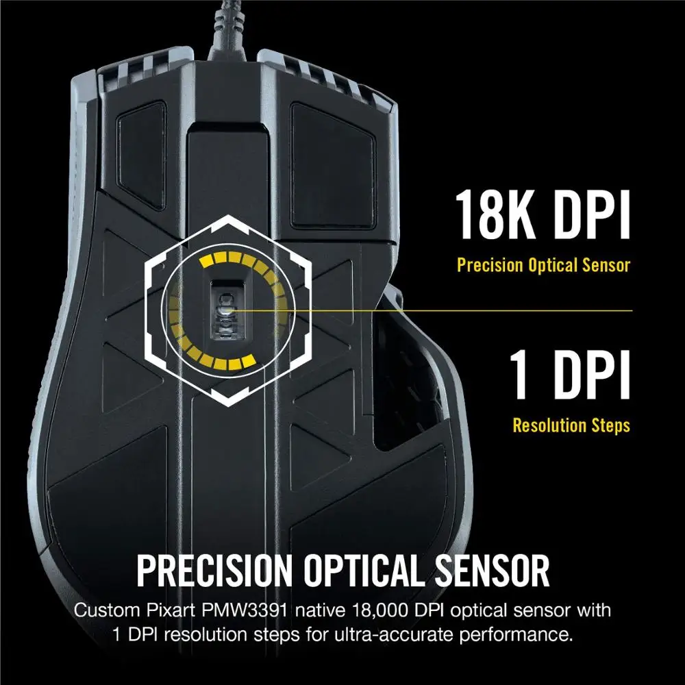 Игровая мышь CORSAIR IRONCLAW RGB FPS/MOBA с подсветкой LED 18000 DPI оптическая (версия CN)-черная |
