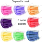 Маска одноразовая Нетканая 3-слойная с фильтром, фиолетовая, оранжевая, зеленая, дышащая, 100, 10-разноцветная маска шт.