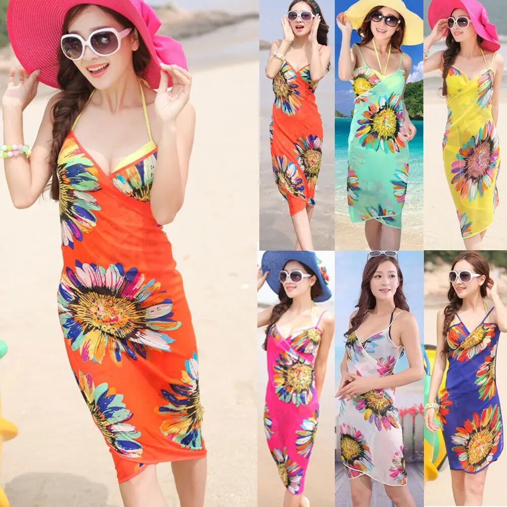 Женский купальный костюм Пляжное Платье сарафан с цветочным принтом и v образным