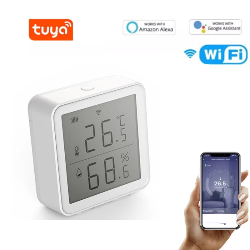 

WIFI Temperature And Humidity Sensor With LCD Screen Display Working With TuYa Smart Life/Alexa Google No Need Gateway Sensor