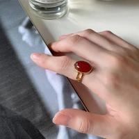 amaiyllis 925 sterling silver minimalist fashion red agate ring 18k gold open rings celi french style jewelry for female gift