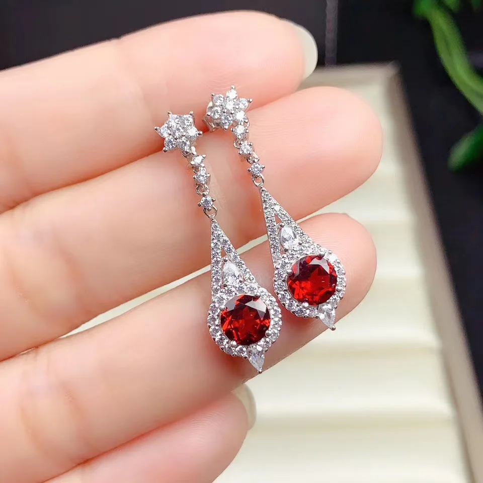Natural Garnet Earrings S925 Sterling Silver White Gold &amp Rose Crimson Jewel Vintage Court Style Gift for Women | Украшения и