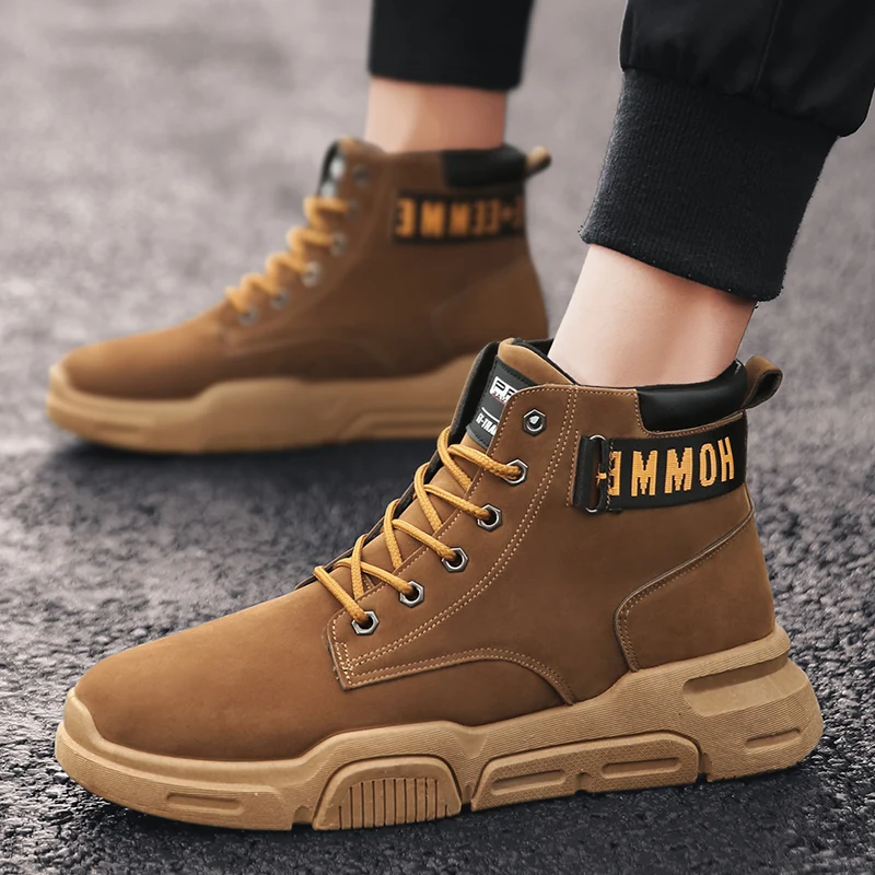Fashion leather casual shoes Men Warm Winter Boots 2019 Hot New High Top Boot Vulcanized Sneakers Running Shoe For Man off white | Обувь