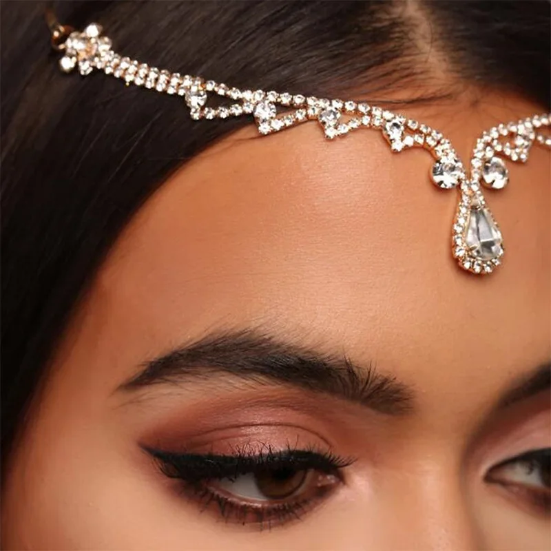 

Exquisite Rhinestone Waterdrop Forehead Headdress Pendant Headpiece 1pc Hair Decoration Headbands Fashion Hair Chain Accessories