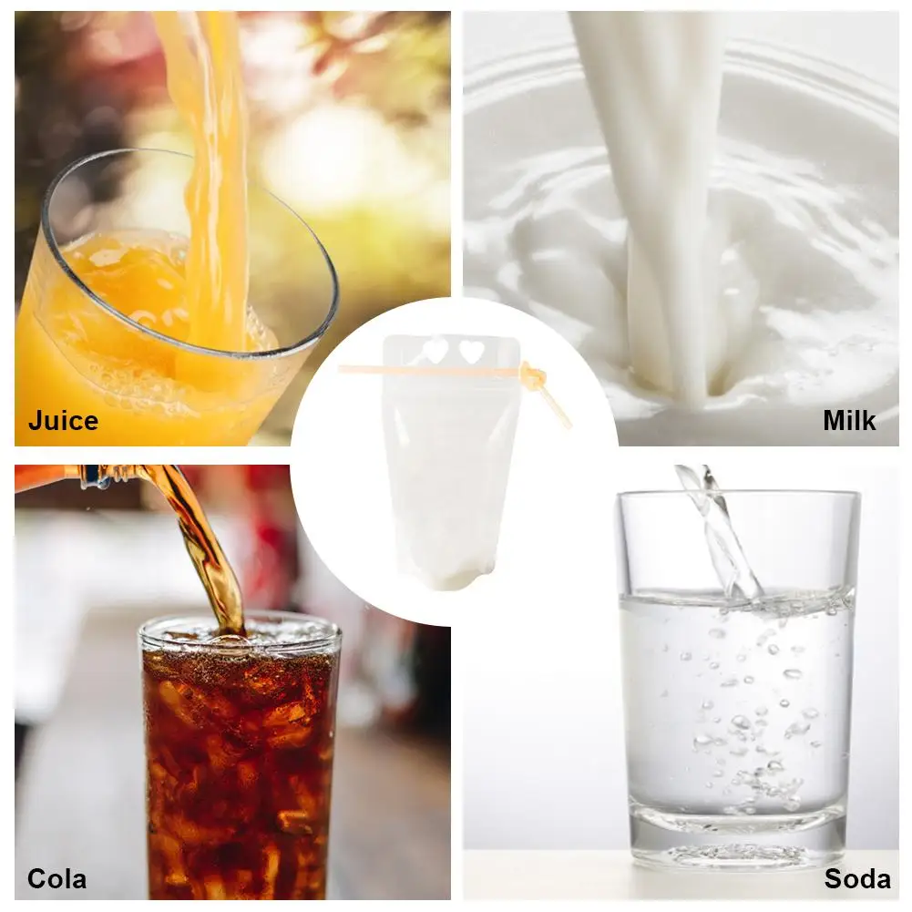 100 шт./компл. набор одноразовых мешков для напитков с соломинкой закрывающихся 350