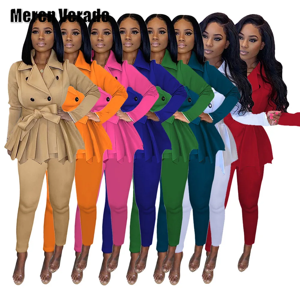 

Женский однотонный костюм CM.YAYA из блейзера и брюк с поясом, спортивный костюм для фитнеса, Женский комплект из двух предметов